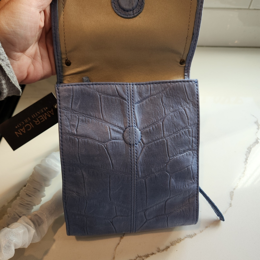 American Leather Co. Blue Croc-Embossed Crossbody Bag NWT - Picture 10 of 15